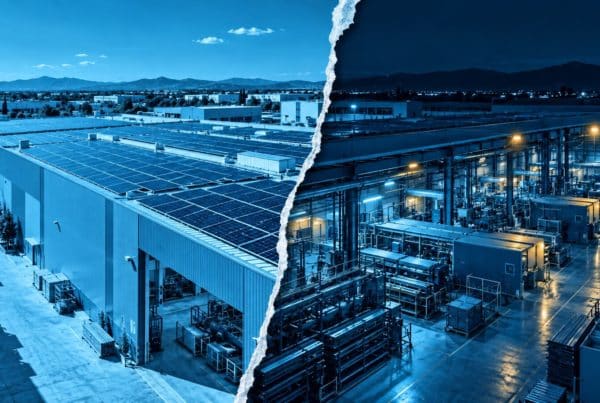 Instalación industrial durante el mediodía solar y el pico de consumo nocturno
